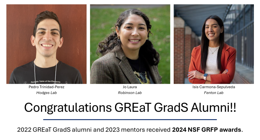 NSF GRFP winners, Pedro Trinidad-Perez, Jo Laura, and Isis Carmona-Sepulveda 