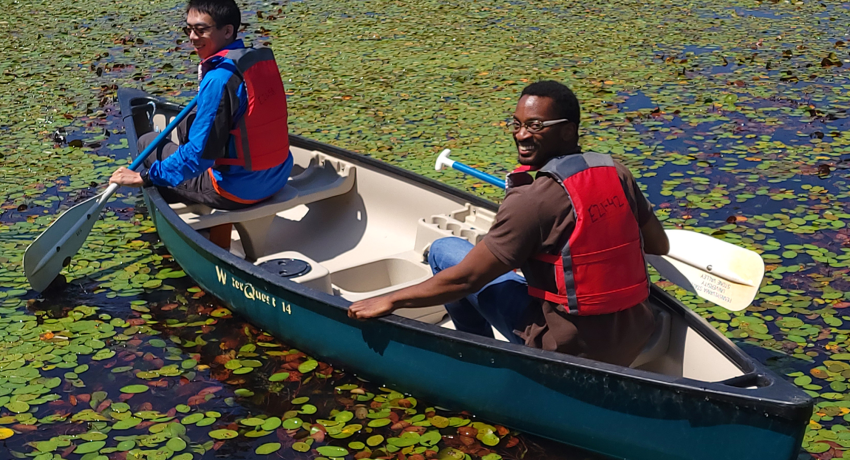 Image of Alex Vera canoeing at an EMS event